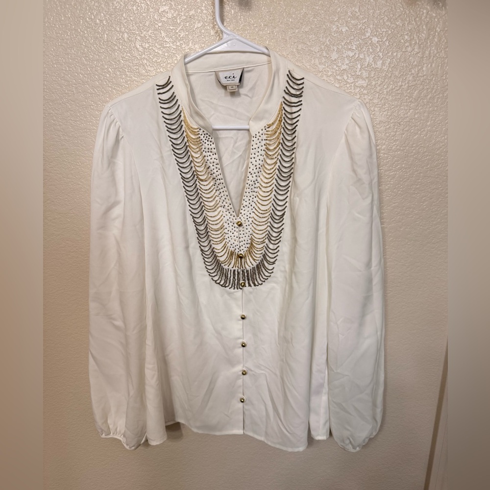 ECI vintage  Ivory Blouse with Metallic Accents